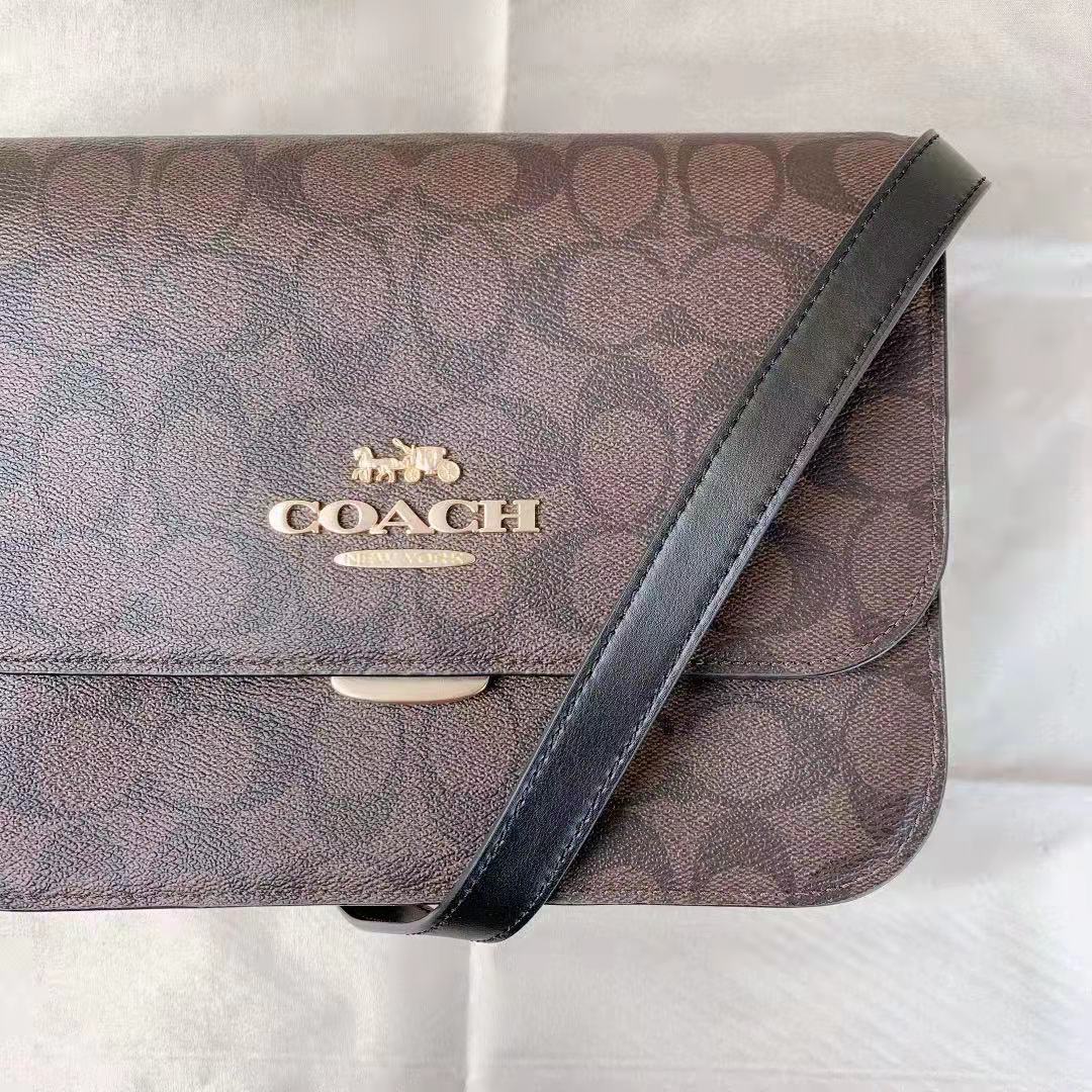 Coach C5633 Brynn Flap Crossbody In Signature Canvas In Brown Black Coach C5633 Brynn Flap Crossbody In Signature Canvas In Brown Black